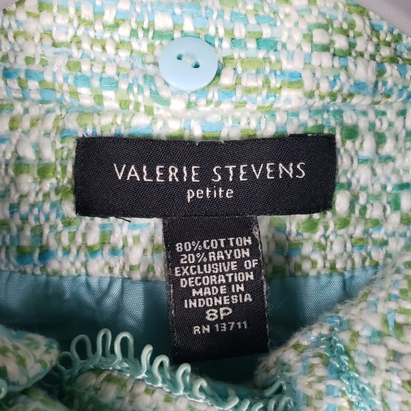 Valerie Stevens 8 P Tweed Skirt Suit Set Mint‎ Blue Green Wool Blend Glamouratti - Picture 3 of 16